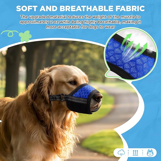 Dog Muzzle,Soft Breathable Mesh, Adjustable Loop Pets Drinkable Anti-Biting Muzzle for Small, Medium, Large Dogs | Lightweight, Comfortable, Easy to Wear-Blue XS
