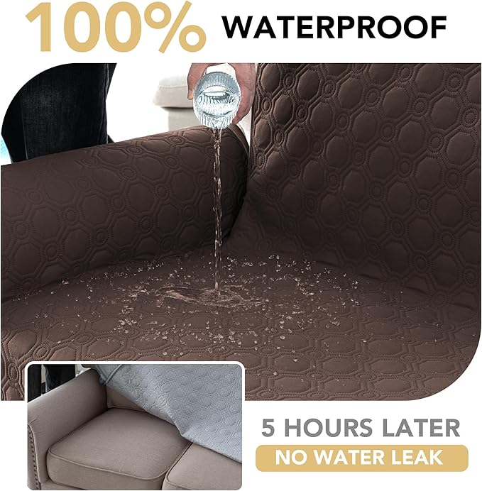 H.VERSAILTEX 100% Waterproof Couch Cover for Dogs Washable Thick Soft Chair Covers with Storage Pocket Non Slip Furniture Protector with Elastic Straps(Chair, Brown)