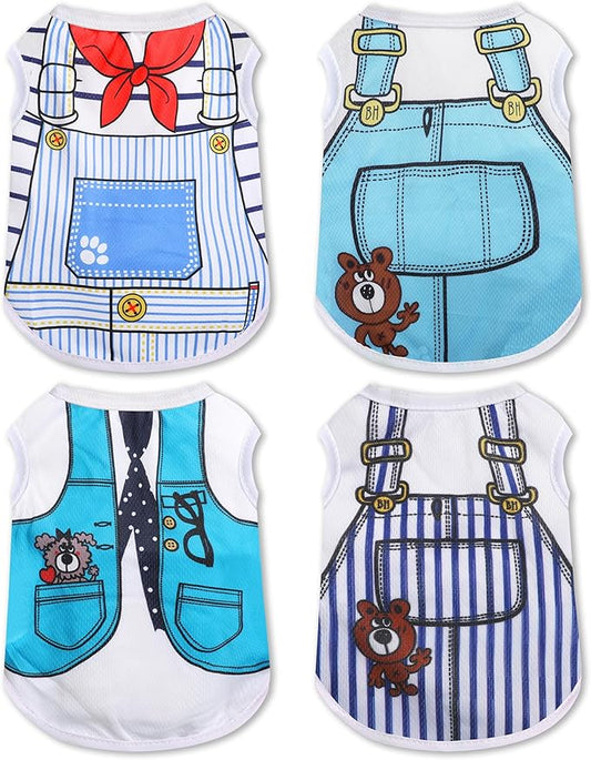 4 Pack Mesh Dog Shirts for Small Dogs: Stretchy Dog Clothes with Cute Patterns, Size XXS-XL Fit for 2-16lb Dogs Pet T-Shirts, Girl & Boy Puppy Clothes for Spring Summer (Blue Set, Medium)