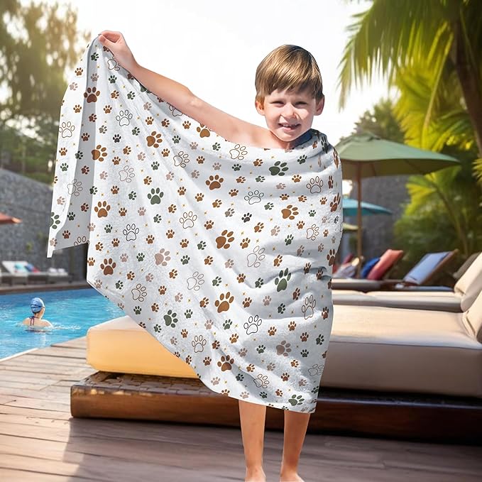 Cute Paws Dog Cat Pet Farmhouse Beach Towel Gifts for Women Dog Lovers Owner, Rustic Microfiber Quick Dry Travel Sand Free Beach Towels Oversized Decor for Bathroom Swimming Pool 30x60 Inch