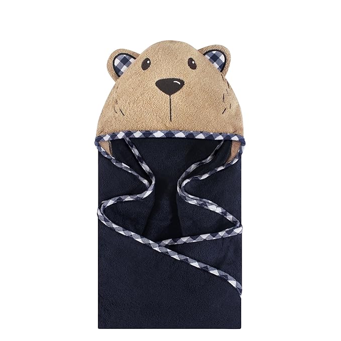 Hudson Baby Unisex Baby Cotton Animal Face Hooded Towel, Plaid Bear, One Size