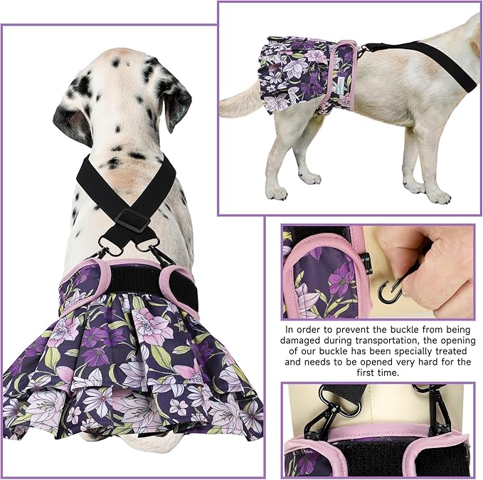 Washable Female Dog Diapers (4 Pack+1 Suspenders), Reusable Female Girl Doggy Doggie Puppy Wraps Panties Belly Band for Pet Heat Period Pooping Peeing Potty Training Incontinence Marking Flower Medium