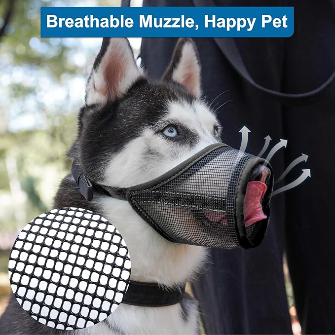 LUCKYPAW Dog Muzzle, Mesh Muzzle for Small Medium Dogs, Soft Mouth Cover to Prevent Biting Chewing, Drinkable Breathable Adjustable Puppy Poodle Dachshund (S, Black)