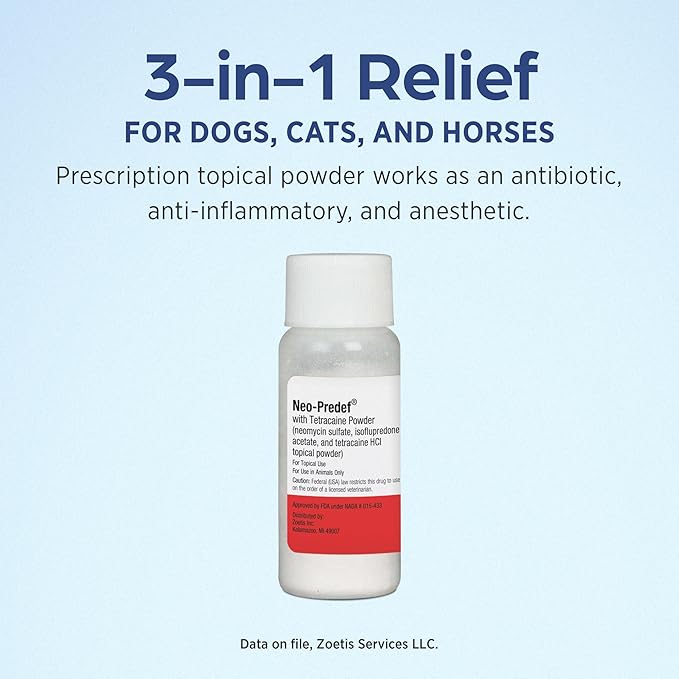 Neo-Predef with Tetracaine (neomycin sulfate, isoflupredone Acetate, tetracaine Hydrochloride Topical Powder) for Dogs & Cats, 15 gm