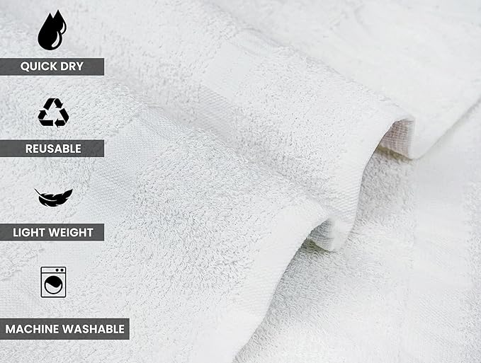 ZUPERIA White Bath Towels Bulk (22 x 44 Inches) - 100% Cotton Economy Light Weight Towels for Commercial Use - Quick Dry, Ultra-Soft, and Absorbent Bulk Towels (36 Pack)