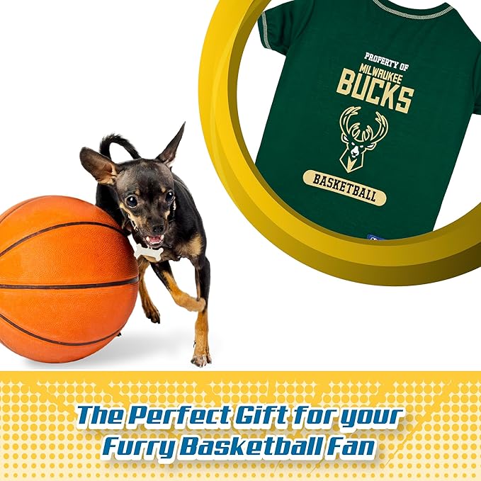 Pets First Cute Dog T-Shirt, X-Small - NBA Milwaukee Bucks Dog & Cat Shirt with Basketbal Team Logo. A Comfortable & Fashionable Yet Durable Pet Outfit, Sporty Dog Shirt