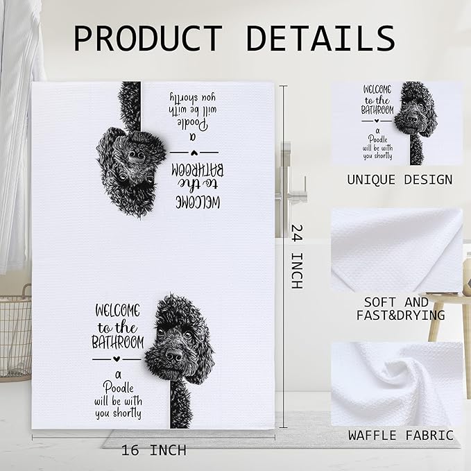 Cabana Bro Funny Poodle Bathroom Hand Towels, Black Poodle Gifts, Dog Lovers Mom Dad Gifts Decorative Hand Towels for Kids Guest Bathroom Washroom Half Bath, 16x24 Inch