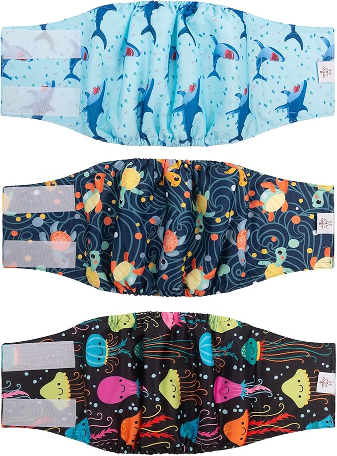 CuteBone Dog Diapers Male Washable Belly Band for Male Dogs Wraps 3pcs a Pack DM28L
