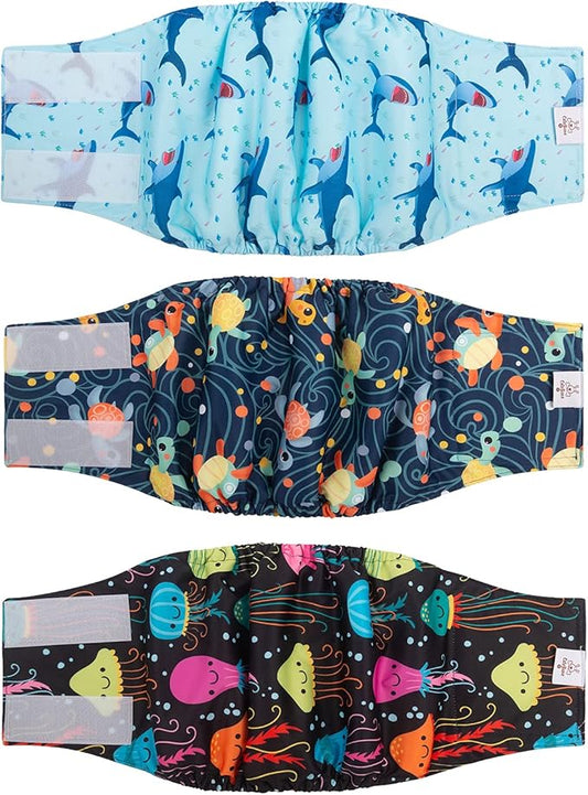 CuteBone Dog Diapers Male Washable Belly Band for Male Dogs Wraps 3pcs a Pack DM28L
