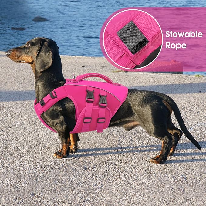 Queenmore Small Dog Life Jacket,Small Dog Life Vest for Swimming,Adjustable Reflective Dogs Swimming Vest,High Buoyancy Dogs Lifesaver,Pet Life Preserver(Rosered,S)