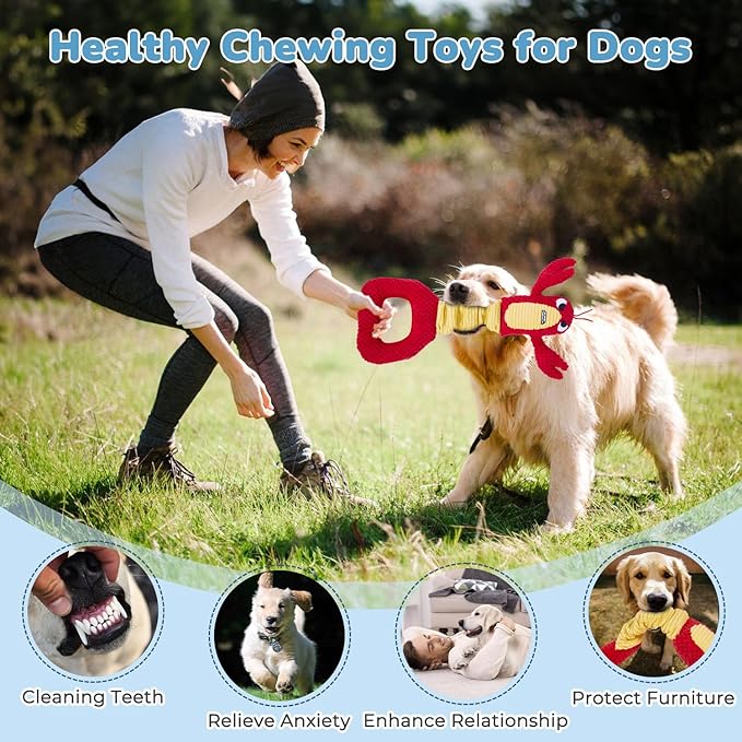 Squeaky Dog Puppy Toys, Stuffed Plush Animal to Keep Them Busy for Small Medium Large Dogs & Aggressive Chewers, Soft Indestructible Pet Chew Toys with Crinkle Paper, Best Tug of War Stuff for Puppies