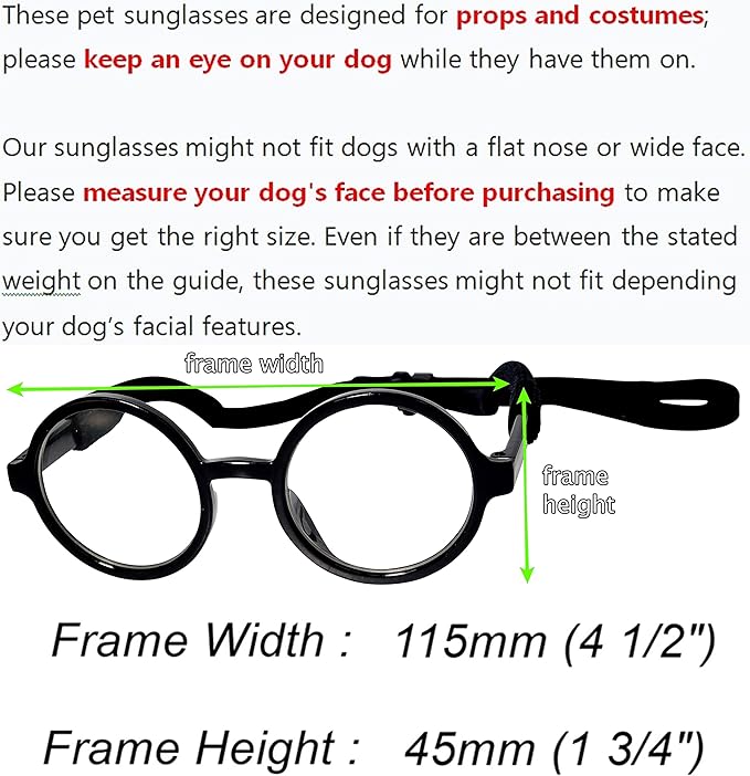 G003 Dog Pet Round Costume Prop Clear Lens Glasses Sunglasses Medium Breeds 18-40lbs (Black-Clear)