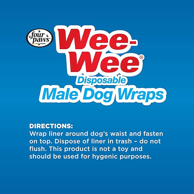 Four Paws Wee-Wee Super Absorbent Disposable Adjustable Dog Potty Training Male Wraps Diapers, Leak-Proof Protection for Puppies and Small Dogs, Extra Small, 12 Count