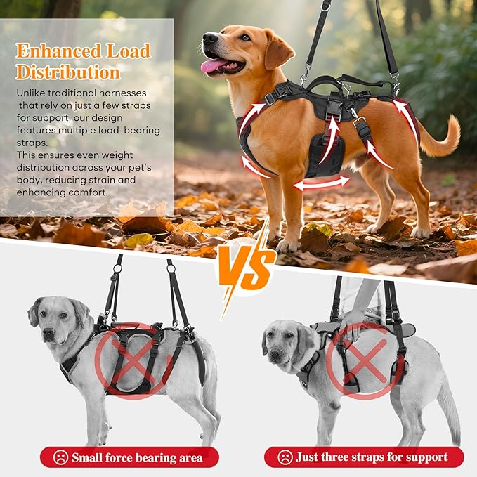 Dog Lift Harness, Dog Support & Recovery Sling for Full-Body & Hind/Front Leg – Pee-Able Design for Large/Medium Dogs – All-in-One Ideal Assistance for Senior, Disabled, Arthritic & ACL Canines (XL)