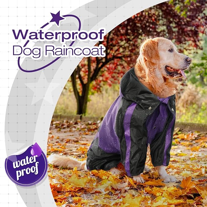 Dog Raincoat, Waterproof Rain Jacket for Large Dogs, Lightweight Pet Poncho with Hood, Snow-Proof Dog Vest, Rain Clothes with Leash Hole