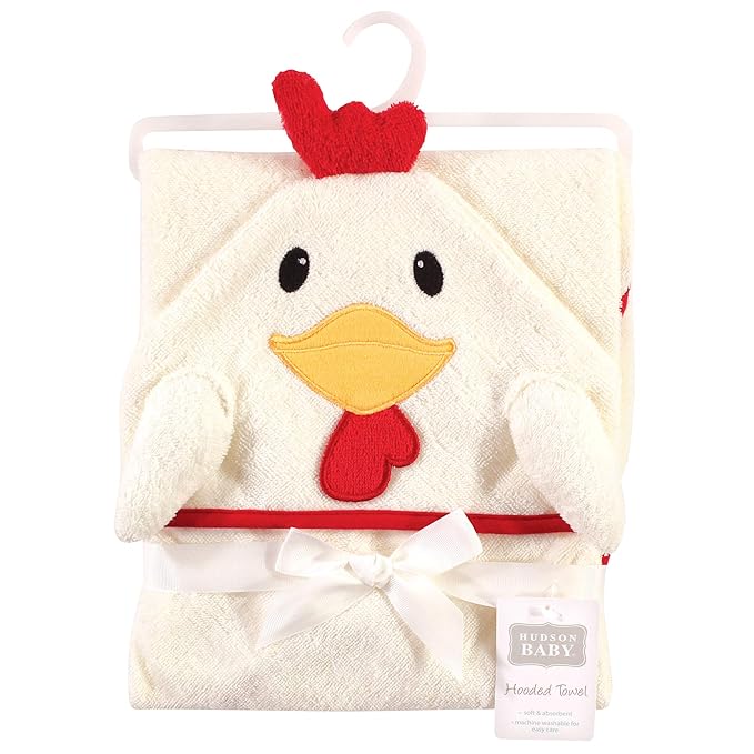 Hudson Baby Unisex Baby Cotton Animal Face Hooded Towel, Rooster, One Size