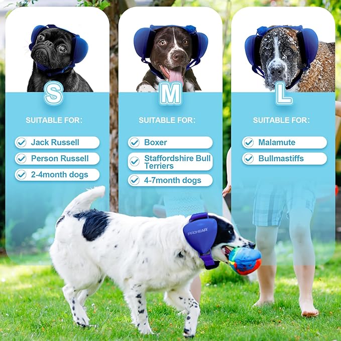 PROHEAR Ungrade GEL Pads Dog Ear Muffs Hearing Protection for Dogs, NRR 28dB for Thunder, Hunting, Tourism,Small - Blue