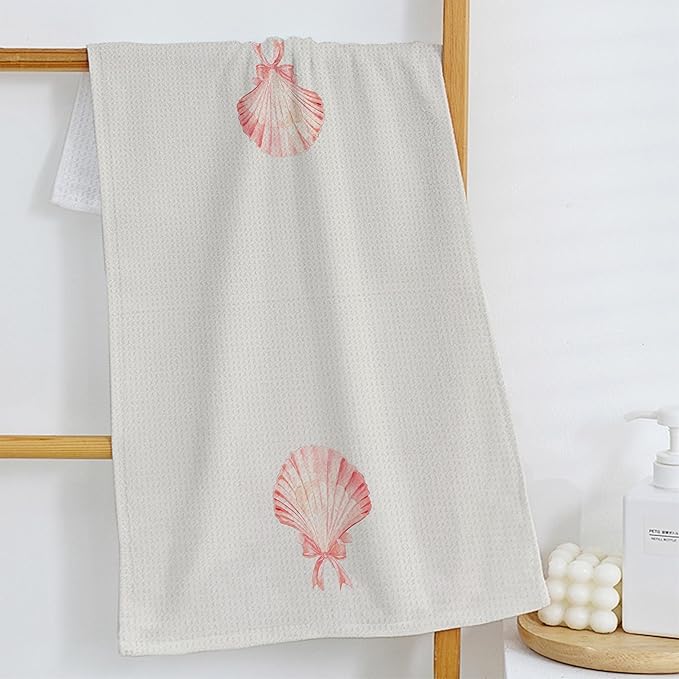 Coquette Pink Bow Seashell Beach Kitchen Towels&Preppy Beach Coastal Nautical Hand Dish Towels for Kitchen Bathroom&Beach Girly Coquette Bathroom Decor, 16x24 Inch
