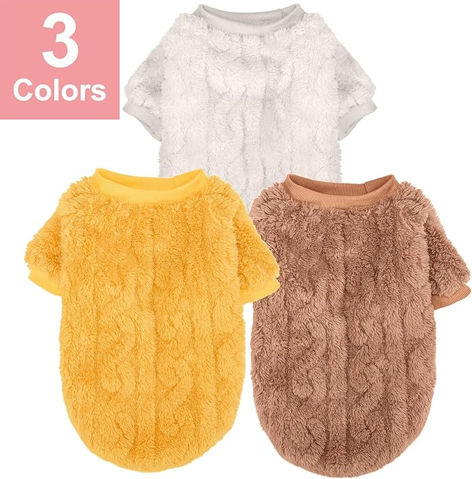 Dog Sweater, 3 Pack Dog Sweaters for Small Dogs or Cats, Girl or Boy, Warm Dog Clothes Shirt Coat for Winter Christmas (Beige, Coffee, Yellow, XX-Large)