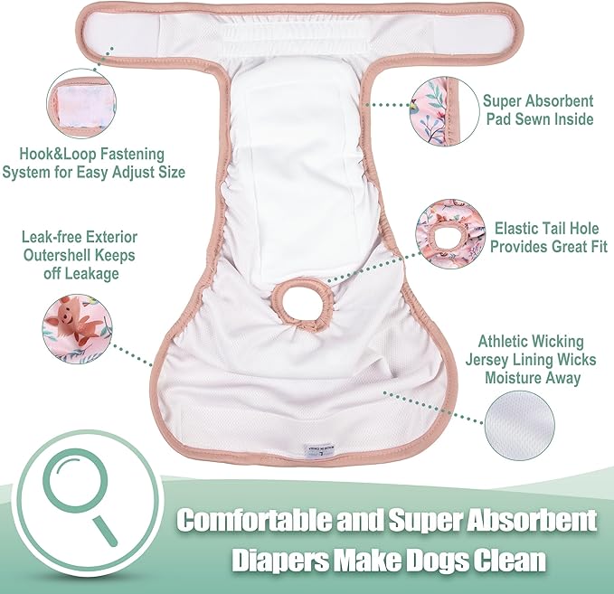 wegreeco Washable Female Dog Diapers Highly Absorbent Reusable Diapers for Dog in Heat Period, 3 Pack (Deer, X-Large)