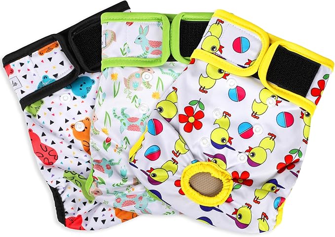 Washable Female Dog Diapers - Premium Reusable Diapers for Doggie in Heat - Highly Absorbent Dog Diapers Female for Pet Incontinence with Adjustable Snaps(Animals, M)