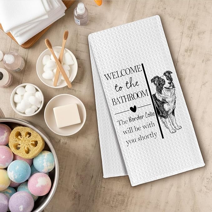 Border Collie Gifts Bathroom Hand Towels, Border Collie Dog Owner Lovers Gifts for Women, Funny Dog Decorative Hand Towel for Bathroom Kitchen Decor, 16x24 Inch