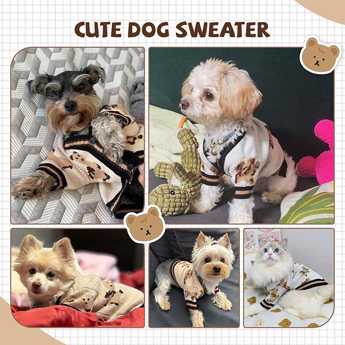 Small Dog Sweaters Cute Bear Knitted Dog Cardigans Clothes for Small Medium Dogs Soft Pet Puppy Cat Knitting Outfits Fall Winter Warm Boy Girl Dogs Knitwear Coat Apparel(Beige, X-Large)