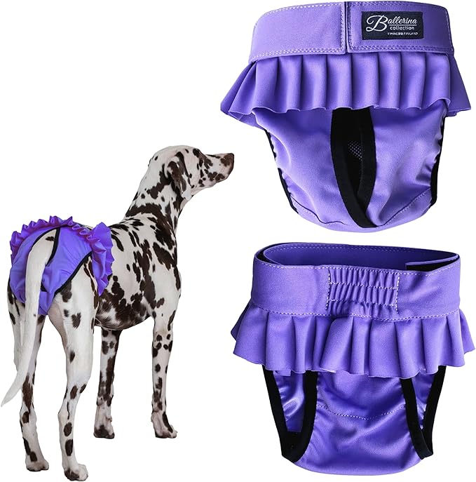 FINNERO Ballerina Dog Diaper – Washable, Reusable, Leak-Proof – Heat, Period & Urine Incontinence Protection – Comfortable, and Stylish Design – Adjustable Fit for Female Dogs – XS, Purple