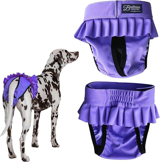 FINNERO Ballerina Dog Diaper – Washable, Reusable, Leak-Proof – Heat, Period & Urine Incontinence Protection – Comfortable, and Stylish Design – Adjustable Fit for Female Dogs – XS, Purple