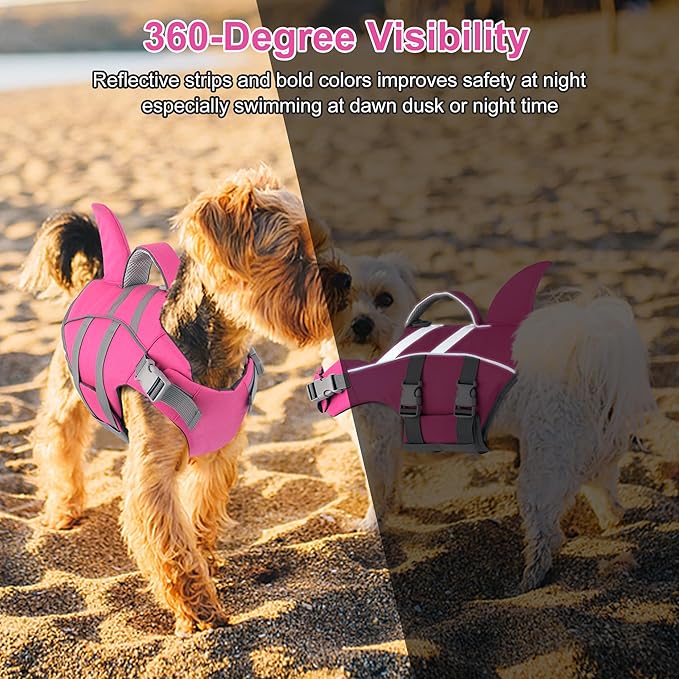 Dogcheer Shark Fin Dog Life Jacket, Adjustable Dog Harness Life Vest for Swimming Boating, Reflective Puppy Swim Vest Pet Flotation Device for Small Medium Large Dogs -Pink, XS