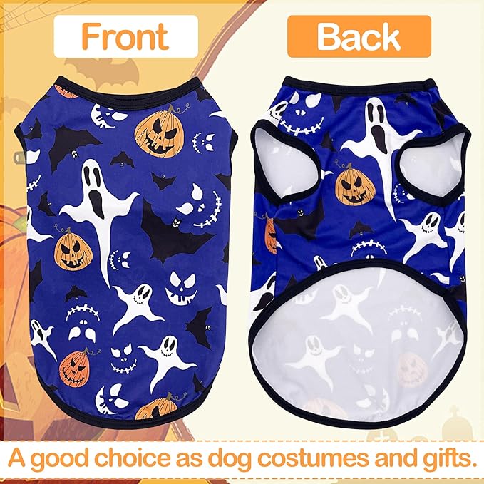 Halloween Dog Shirts XL Sleeveless Tank Top Tee Clothes Vest Soft Breathable T-Shirts Pumpkin Bats Ghost Spider Owls Pink Blue Boy and Girl Outfit Pack of 2