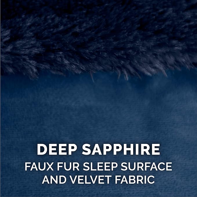 Furhaven Replacement Dog Bed Cover Plush & Velvet L Shaped Chaise, Machine Washable - Deep Sapphire, Medium
