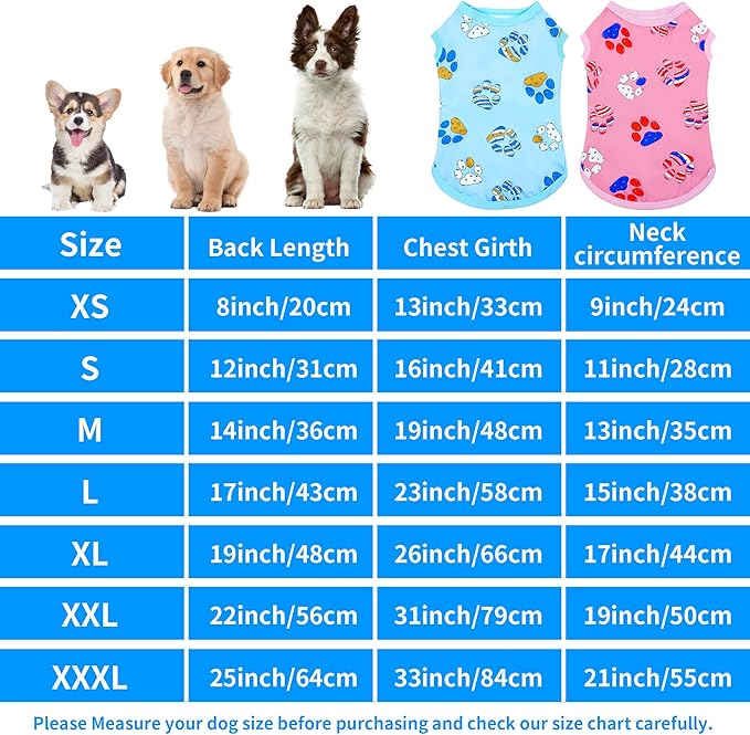 Dog Shirts Spring Summer Paw Print Pink Bule for Small Dog Puppy Doggie Girl Boy Sleeveless Tank Top Tee Vest Male Female Outfit Pack of 2