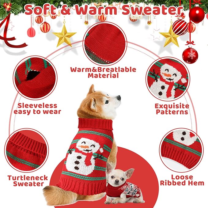 Christmas Dog Sweaters for Small Medium Large Dogs and Cats,Pet Soft Warm Holiday Outfit Girl & Boy,Pup Winter Clothes Turtleneck Double Knitting Collar for Outdoors Playing (Snowman,Medium)