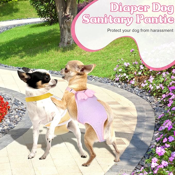 Nuanchu 3 Pcs Female Dog Diaper Sanitary Panties with Adjustable Suspender, Washable Reusable Doggie Diapers for Small Medium Large Dog in Heat Period Menstrual Pet Cats Ducks(Delicate Pattern,L)