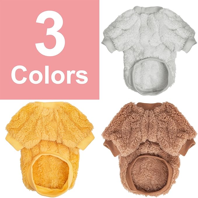 Dog Sweater, 3 Pack Dog Sweaters for Small Dogs or Cats, Girl or Boy, Warm Dog Clothes Shirt Coat for Winter Christmas (Beige, Coffee, Yellow, X-Small)