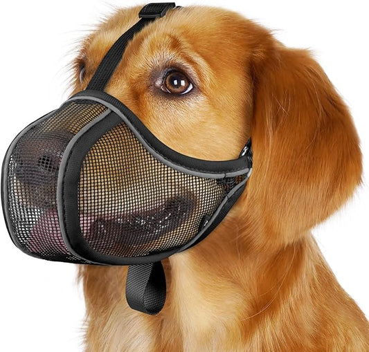 Mayerzon Dog Muzzle to Prevent Biting Scavenging Chewing, Soft Mesh Puppy Muzzles for Medium Large Sized Dogs, Breathable, Reflective, Adjustable Mouth Guard for Grooming Walking Training (M, Black)