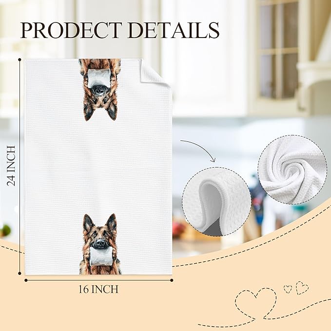 Funny German Shepherd Bathroom Hand Towels, German Shepherd Lover Gifts for Women Men, Funny Bathtub Dog Hand Towels for Bathroom Toilet Washroom Restroom Decor, 16x24 Inch Set of 2