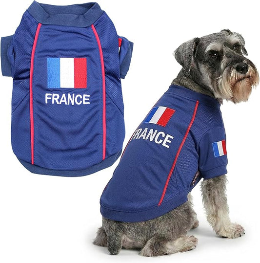 Parisian Pet Team France Dog Jersey - Breathable Mesh Puppy Football Jersey - Lightweight Stretch Sporty Dog Clothes - Summer Shirts for Large Dogs - Soccer Jersey for Dogs - Sportswear Pet Clothes