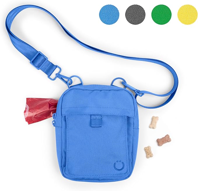 Ubbi Dog Treat Pouch for Training & Walking, 3-Way Wear Options - Crossbody, Waist, or Clip-On - with Magnetic Closure & Poop Bag Dispenser, Recycled RPET, Blue