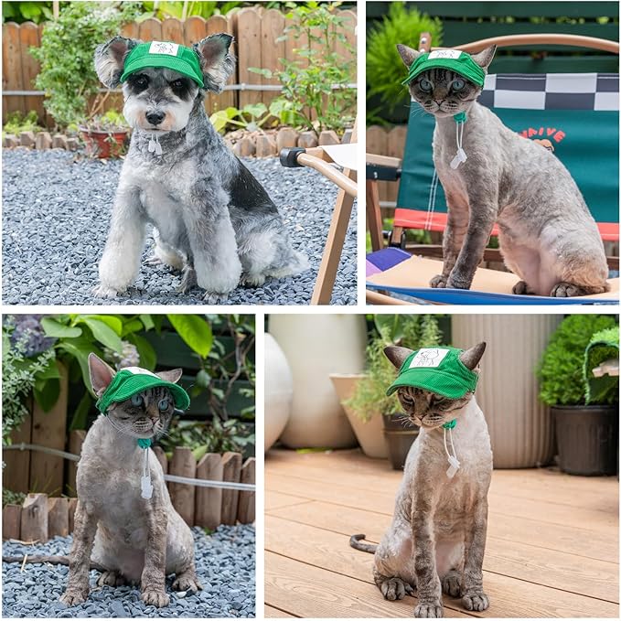 Pet Dog Baseball Cap, Cat Hat, Cat Dog Sun Cap with Ear Holes, Adjustable Puppy Outdoor Sun Hat (Green, X-Large)