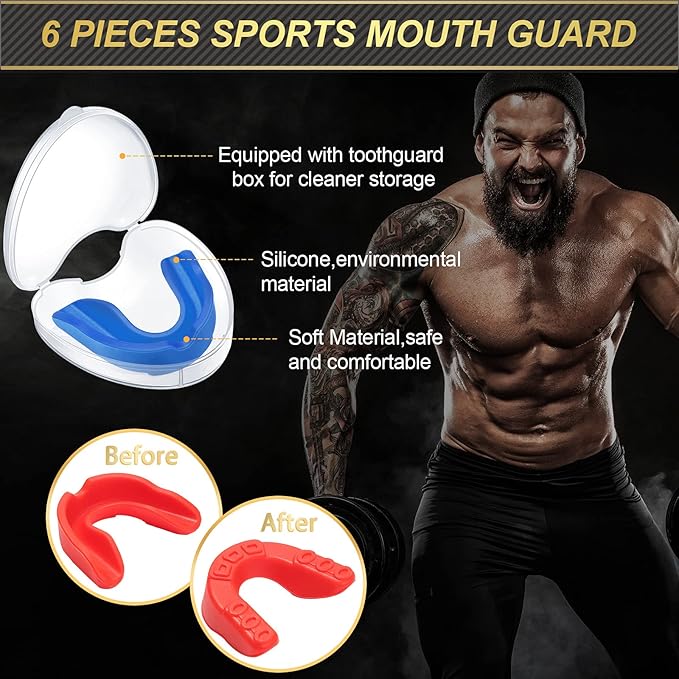 BBTO 6 Pcs Youth Kids Mouth Guard for Sports, Boys Girls Mouth Guard with Case, Mouthguard for Wrestling Boxing Basketball Hockey Football