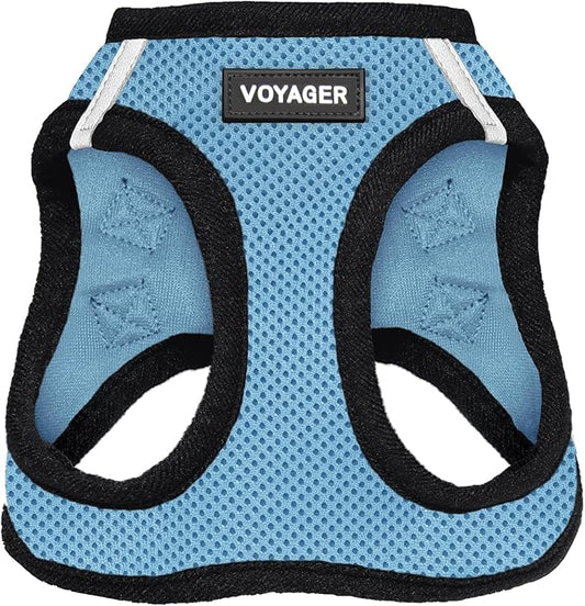 Best Pet Supplies Voyager Step-in Air Harness - All Weather Mesh, Reflective, No Pull Harness for Dogs, Cats - Secure with Hook & Loop Fastener, Buckle, Double D-Rings - Baby Blue/Black Trim, S