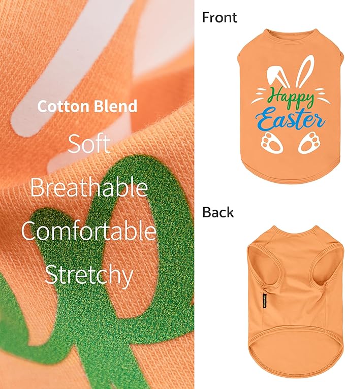 Fitwarm Happy Easter Bunny Dog Shirt, Easter Dog Clothes for Small Dogs Boy Girl, Cute Pet Outfit, Green, Blue, White, Orange, Medium