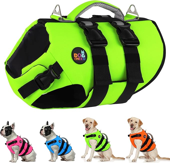 Dogcheer Dog Harness Life Jacket, High Buoyancy Neoprene Dog Life Vest for Swimming Boating, Adjustable Puppy Swim Vest Reflective Pet Float Vest for Small Medium Large Dogs - Green, XS