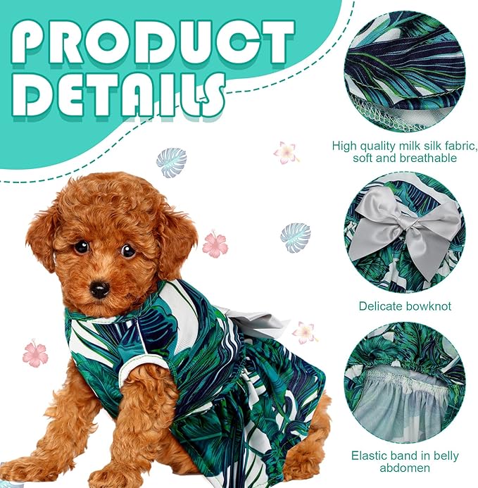 LEIFIDE 8 Pcs Summer Themed Hawaii Dog Dresses Holiday Flamingo Fruit Floral Pattern Pet Skirts Hawaii Puppy Princess Dresses Outfits Bowknot for Girl Dogs Cats Beach(Large)