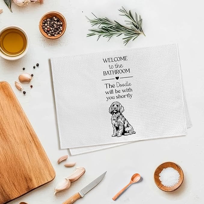 Funny Goldendoodle Dog Hand Towels, Goldendoodle Gifts Hand Towel, The Doodle Will Be with You Shortly Decorative Bath Towel for Bathroom, Funny Golden Doodle Dog Bathroom Decor, 16x24in
