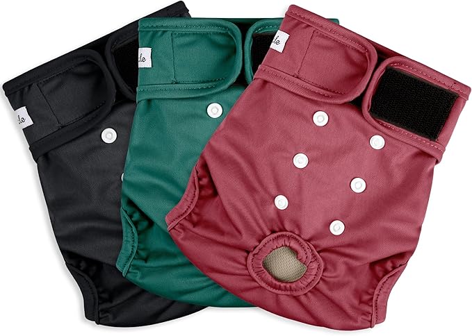 3 Pack Female Dog Diapers - Reusable Diapers for Doggie in Heat - Highly Absorbent Dog Diapers Female for Pet Incontinence with Adjustable Snaps (Red,Grreen,Black, S)