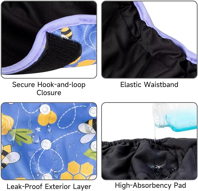 Paw Legend Washable Reusable Female Dog Period Diapers for Heat Doggie Puppy Diapers for Female Dogs (3 Pack, Large)