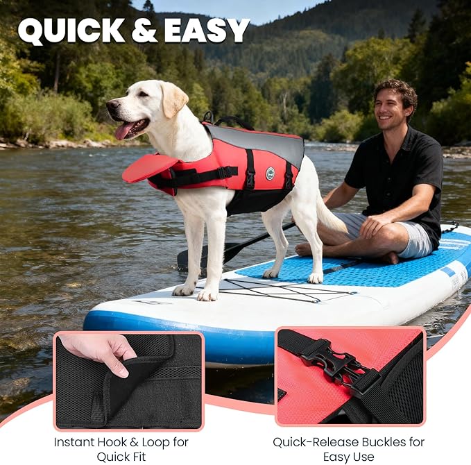 VIVAGLORY Dog Life Jacket with Removable Front Float, Life Vest with Reflective Trims & Extra Padding for Swimming & Boating, Bright Pink, L